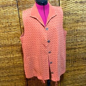 EUC Focus orange, artsy, embroidered button up vest XL